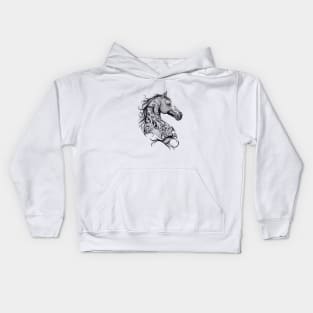 Horse Wild Animal Nature Illustration Art Tattoo Kids Hoodie